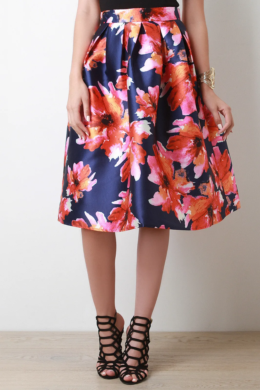 Floral Abstract Pleated Skirt