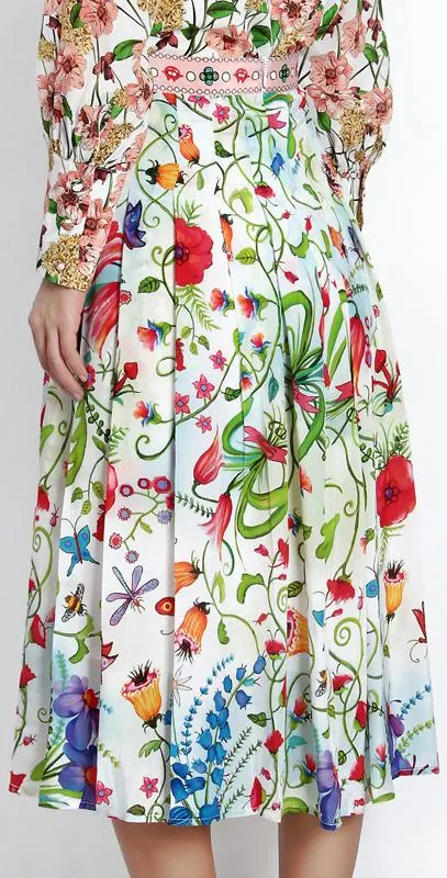 Floral Printed Pleated Midi Skirt