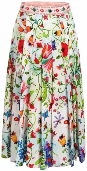 Floral Printed Pleated Midi Skirt