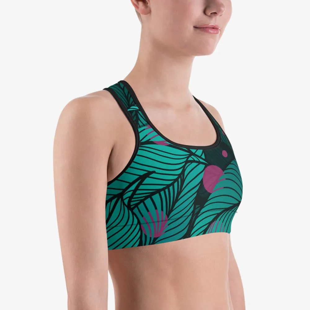 Floral Sports bra "Fireflies" Green/Pink