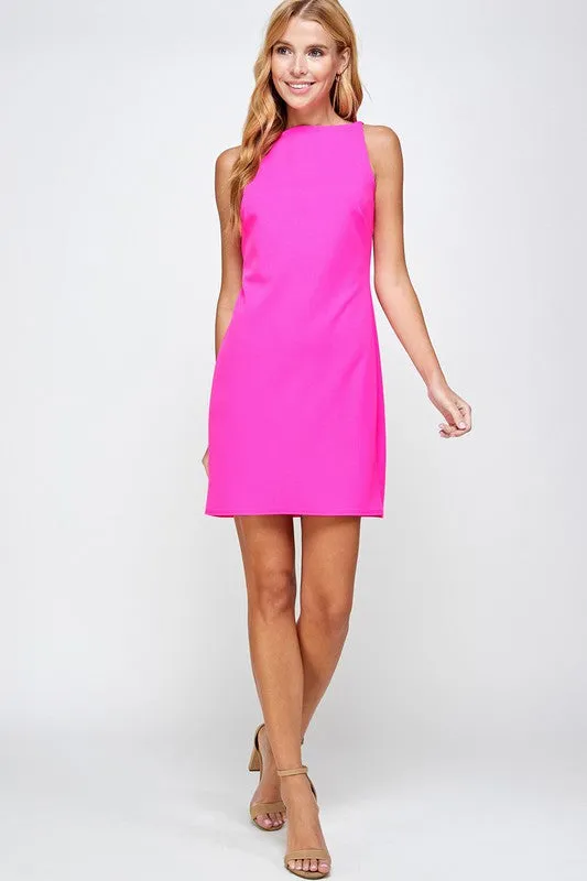 Fuchsia Solid Shift Dress