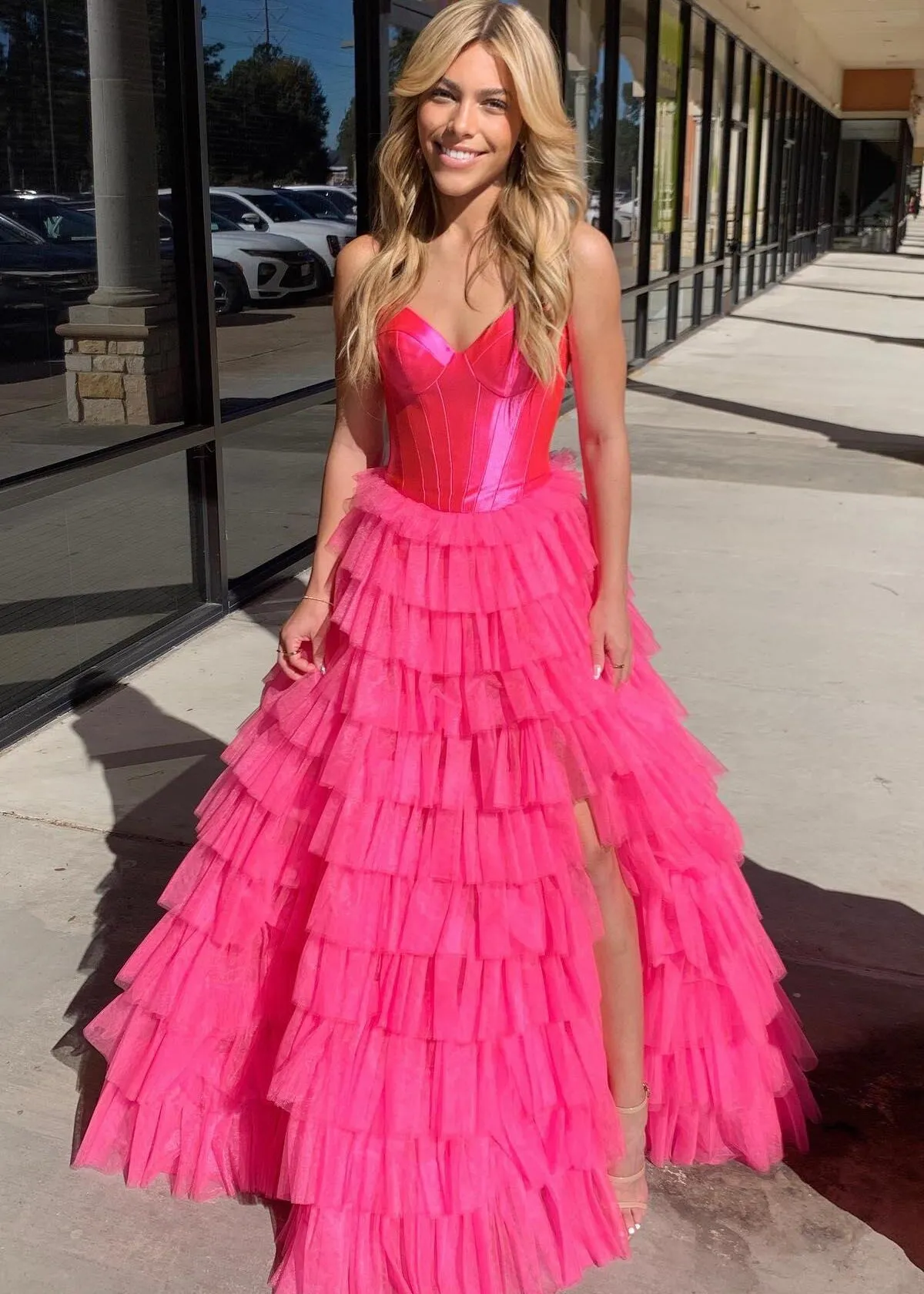 Harmony |A-Line Sweetheart Tiered Tulle Prom Dress with Slit