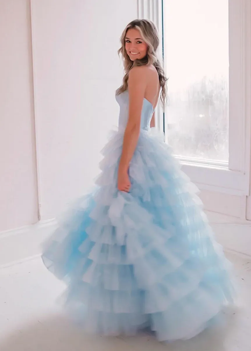 Harmony |A-Line Sweetheart Tiered Tulle Prom Dress with Slit