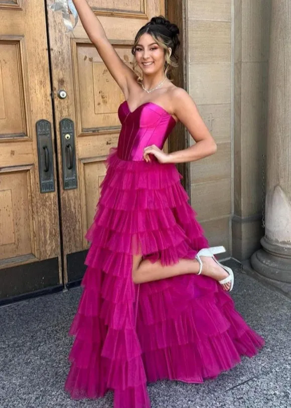 Harmony |A-Line Sweetheart Tiered Tulle Prom Dress with Slit