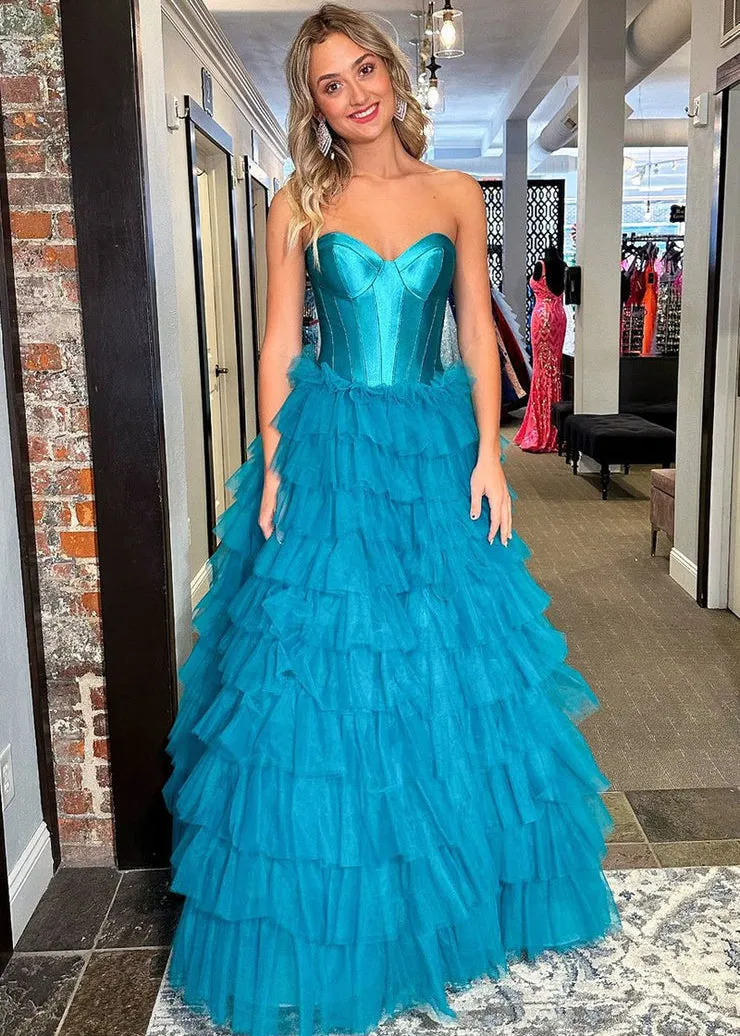 Harmony |A-Line Sweetheart Tiered Tulle Prom Dress with Slit