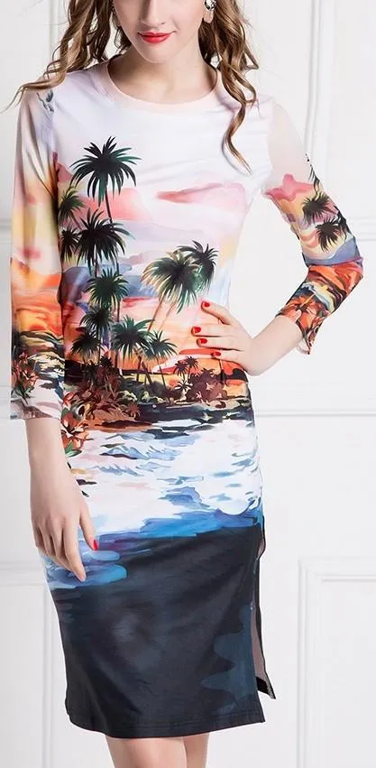 Hawaiian Print Shift Dress - Multi Color