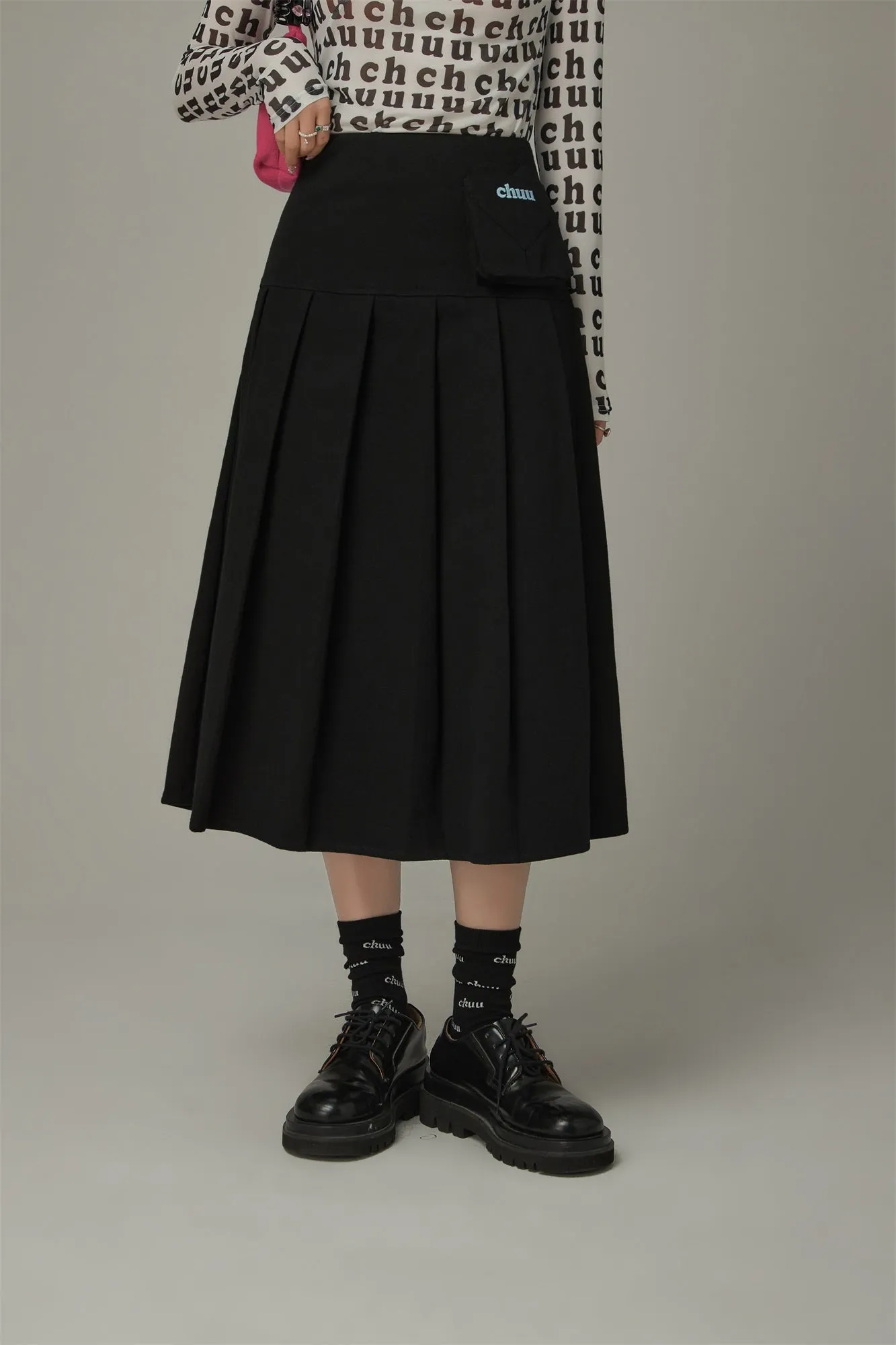 Heart Pleated Long Skirt