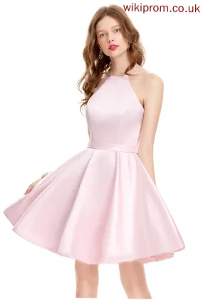 Homecoming Dress A-Line Satin Tianna Neck Scoop Short/Mini Homecoming Dresses