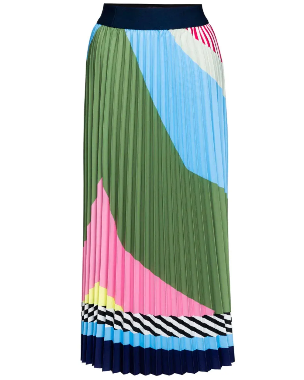 Interrupted Pattern Pleated Midi Skirt