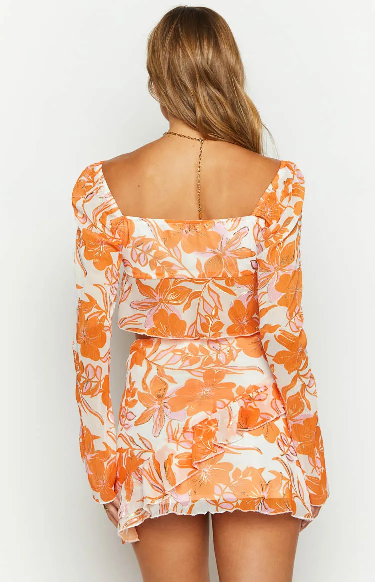 Jayella Orange Floral Mini Skirt