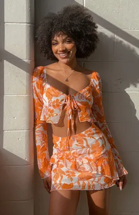 Jayella Orange Floral Mini Skirt