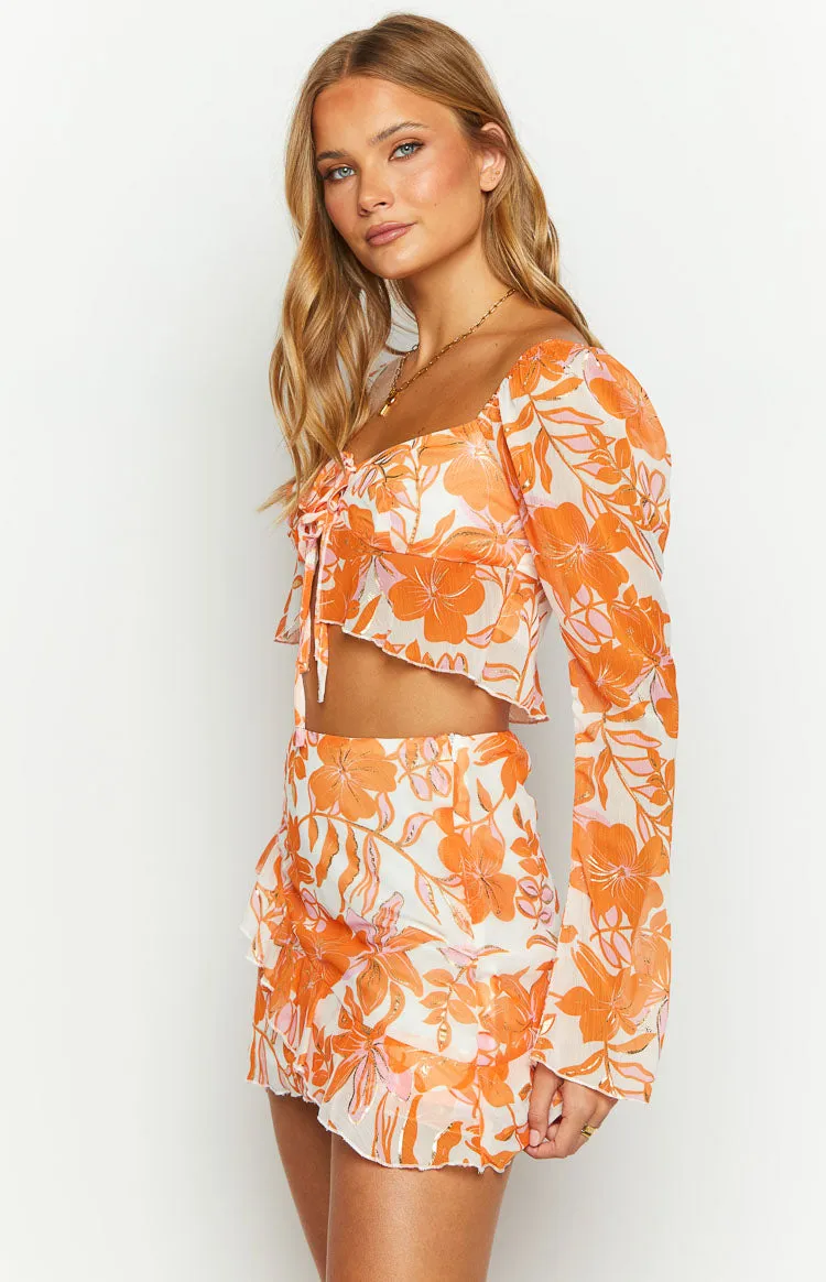 Jayella Orange Floral Mini Skirt