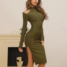 KittenAlarm - Blaine Mock Neck Cut Out Midi Dress