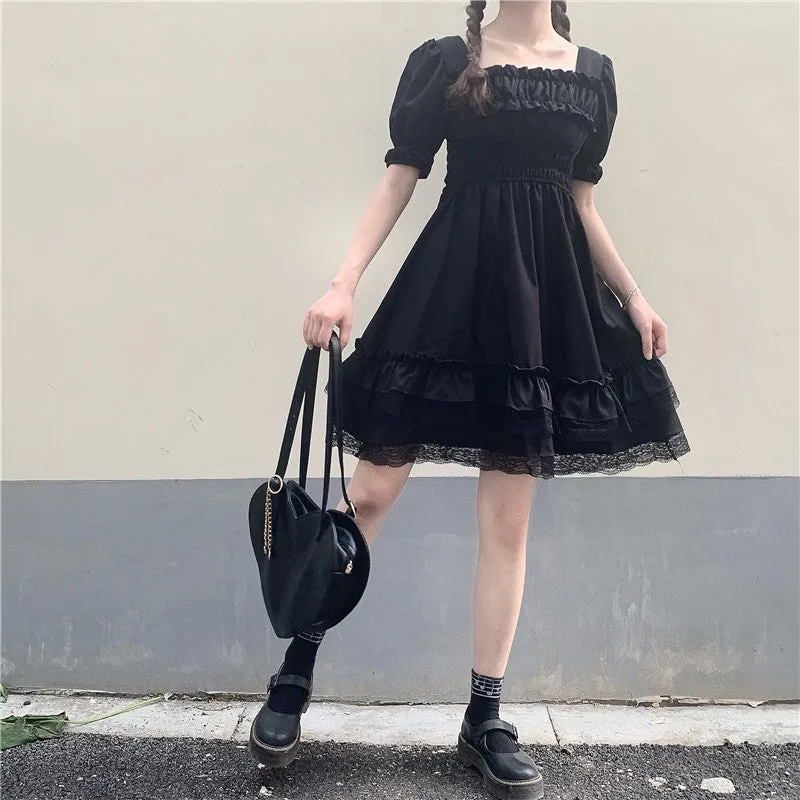 Lolita Gothic Charm: Black Mini High Waist Dress