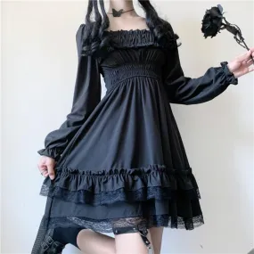 Lolita Gothic Charm: Black Mini High Waist Dress