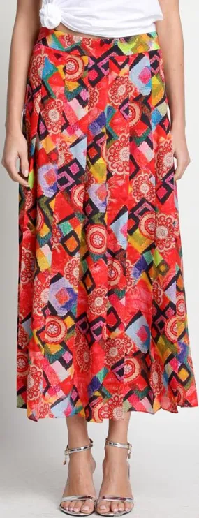 Long Pleated Printed Silk Skirt *Minimum Stock*