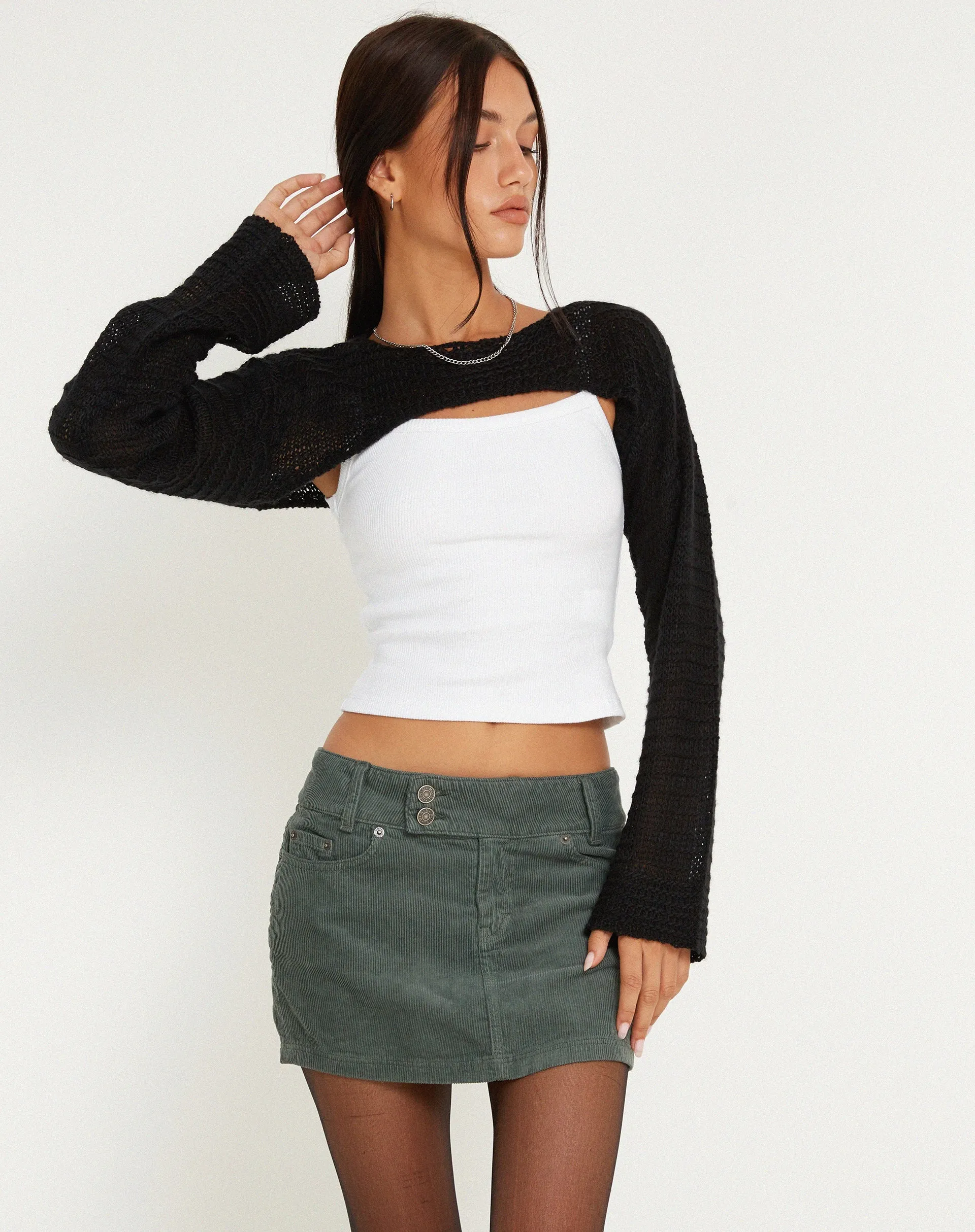 Low Rise Mini Skirt in Cord Forest Green