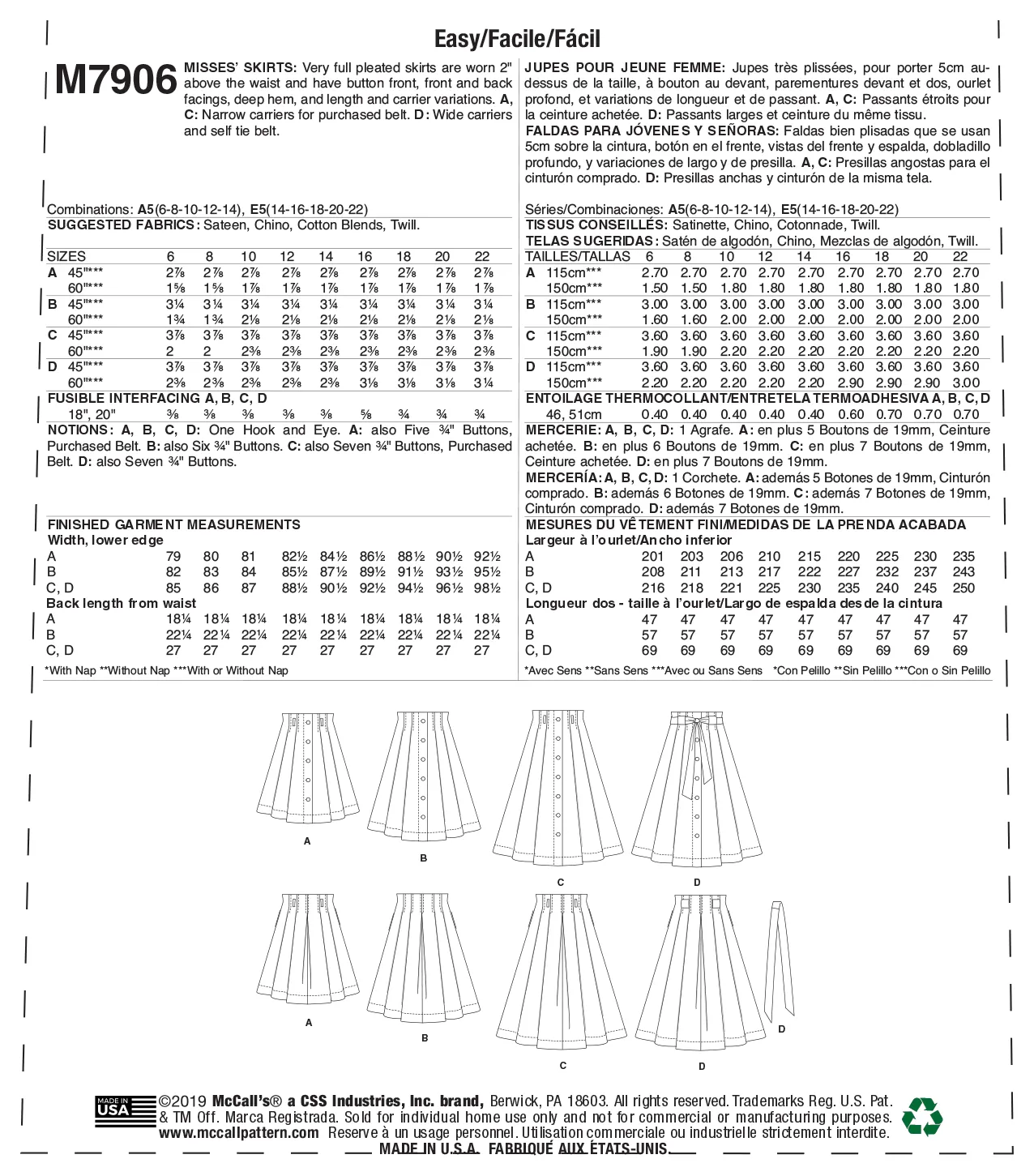 M7906 Misses' Skirts