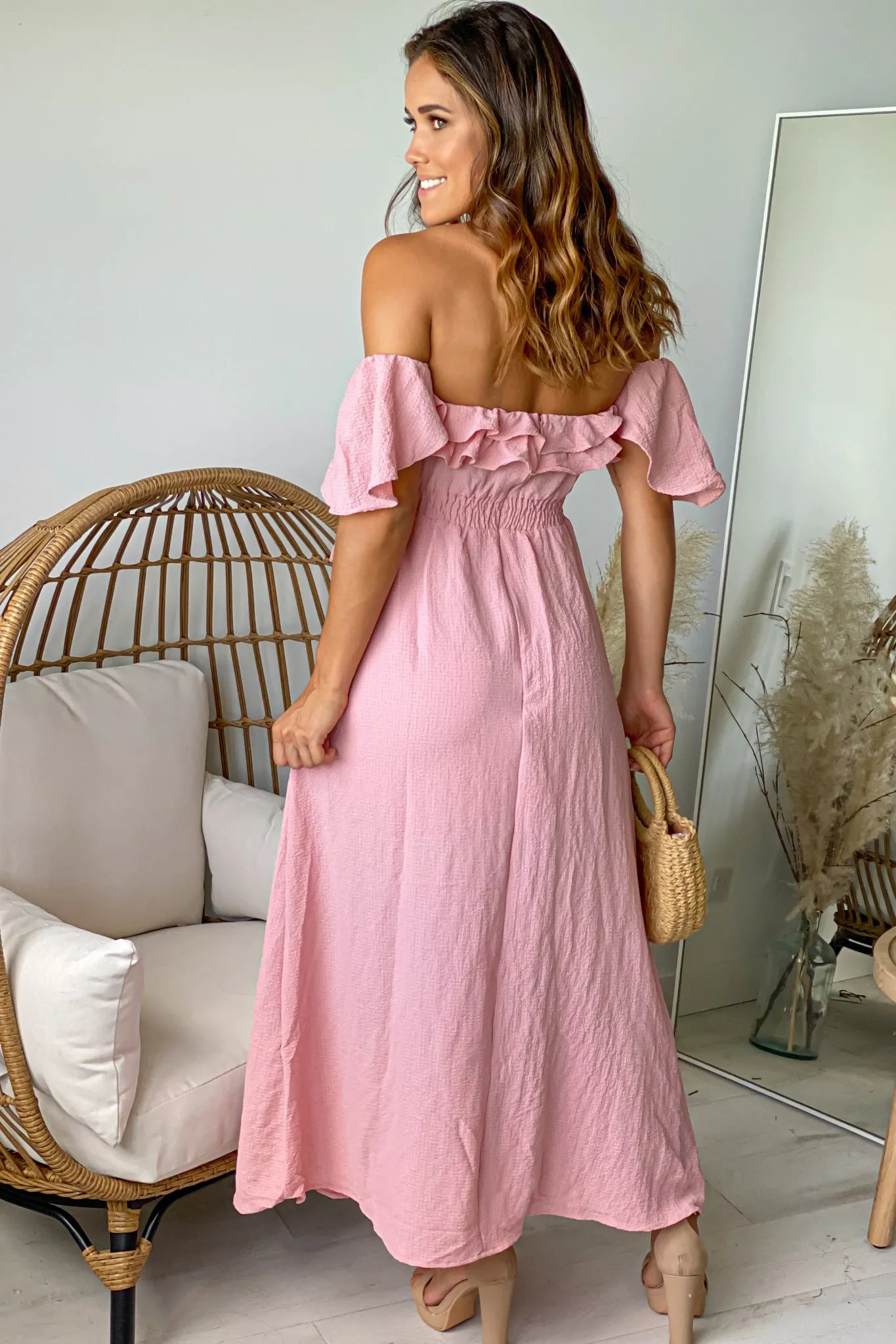 Mauve Off Shoulder Wrap Dress