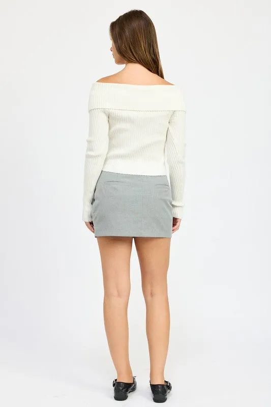 Mini Skirt with Diagonal Button Detail