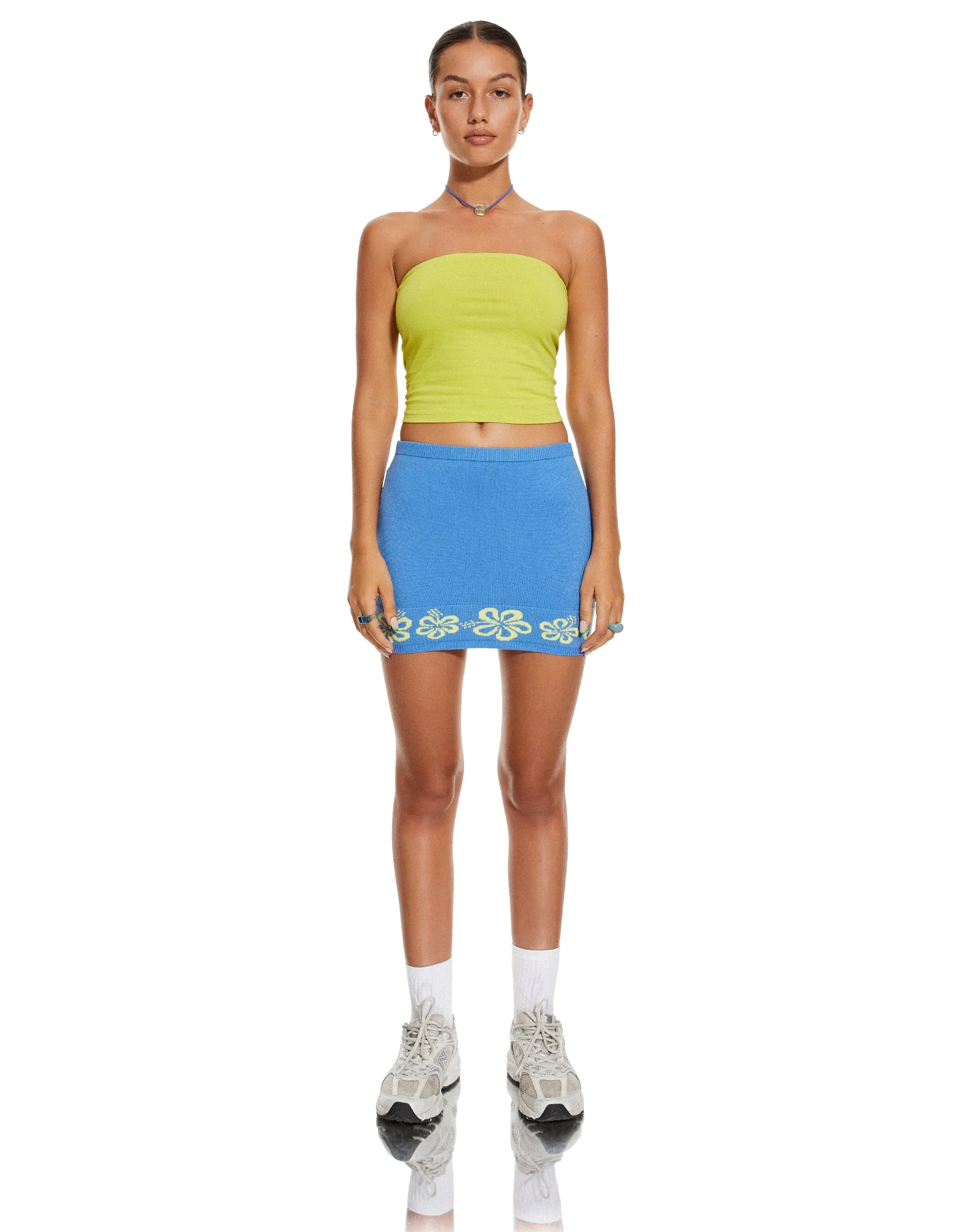 MOTEL X BARBARA Danina Mini Skirt in Blue Hibiscus