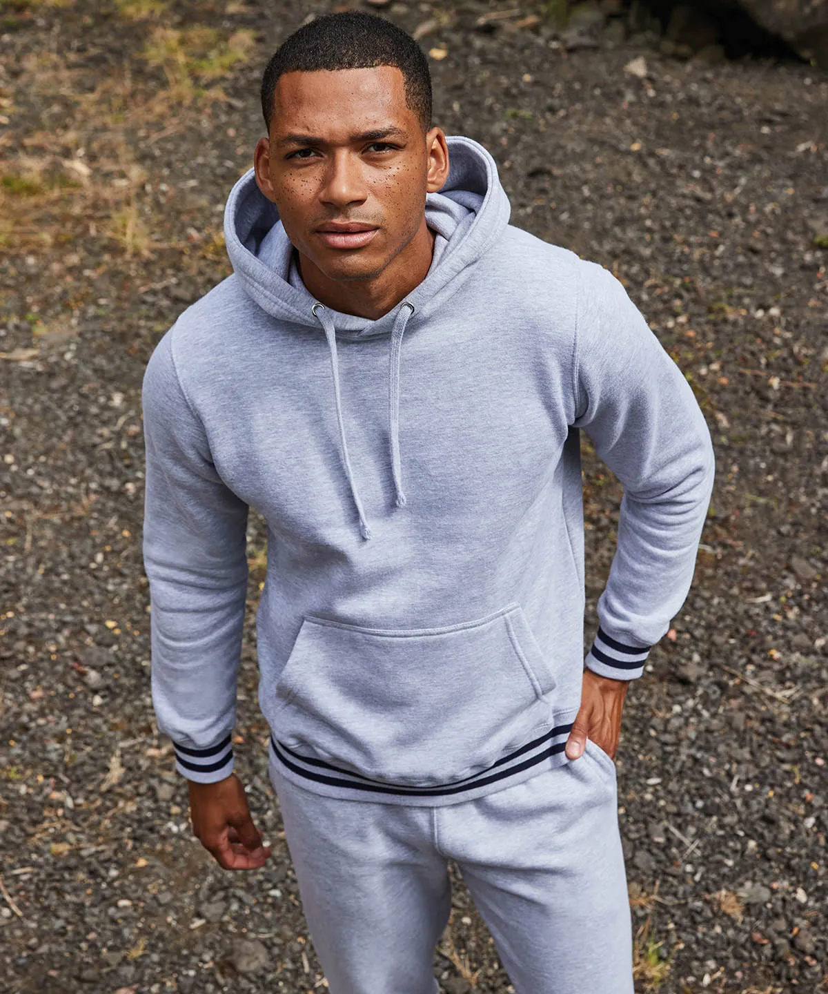 Navy/Heather Grey - Hoodie with striped cuffs