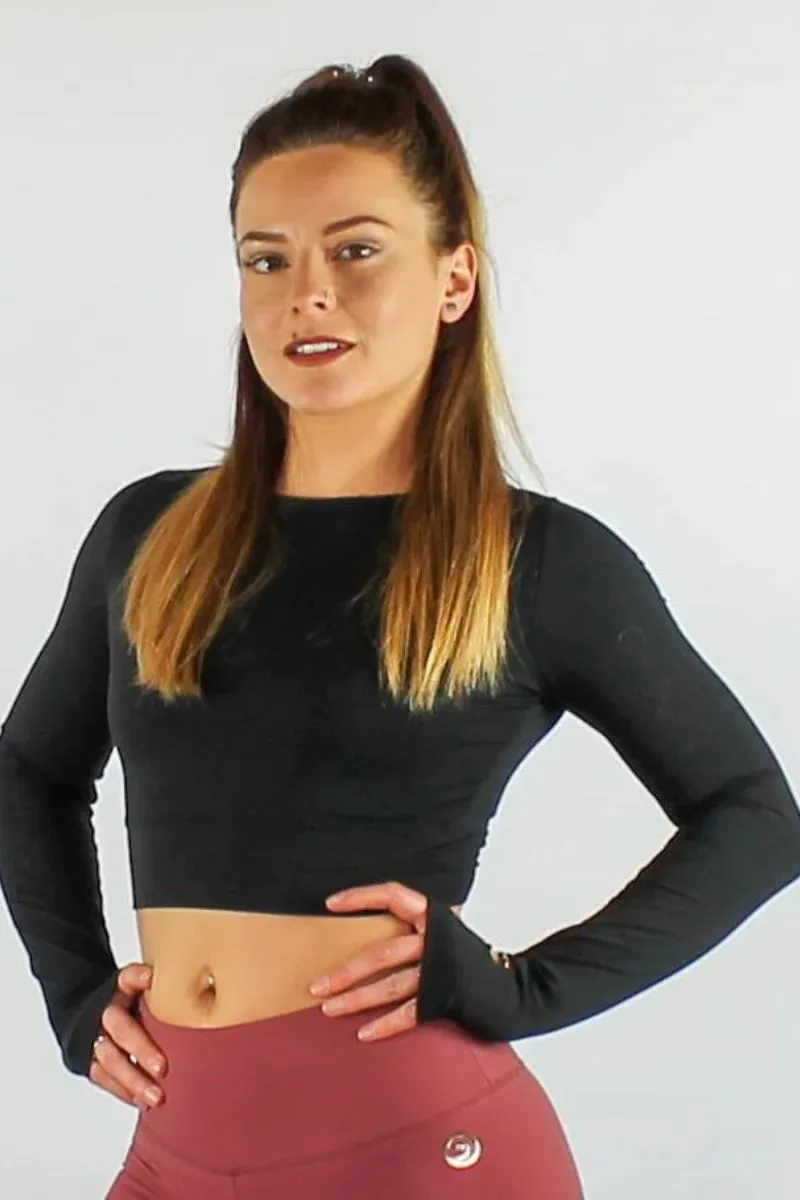 Olra Activewear Signature Long Crop Top - Black