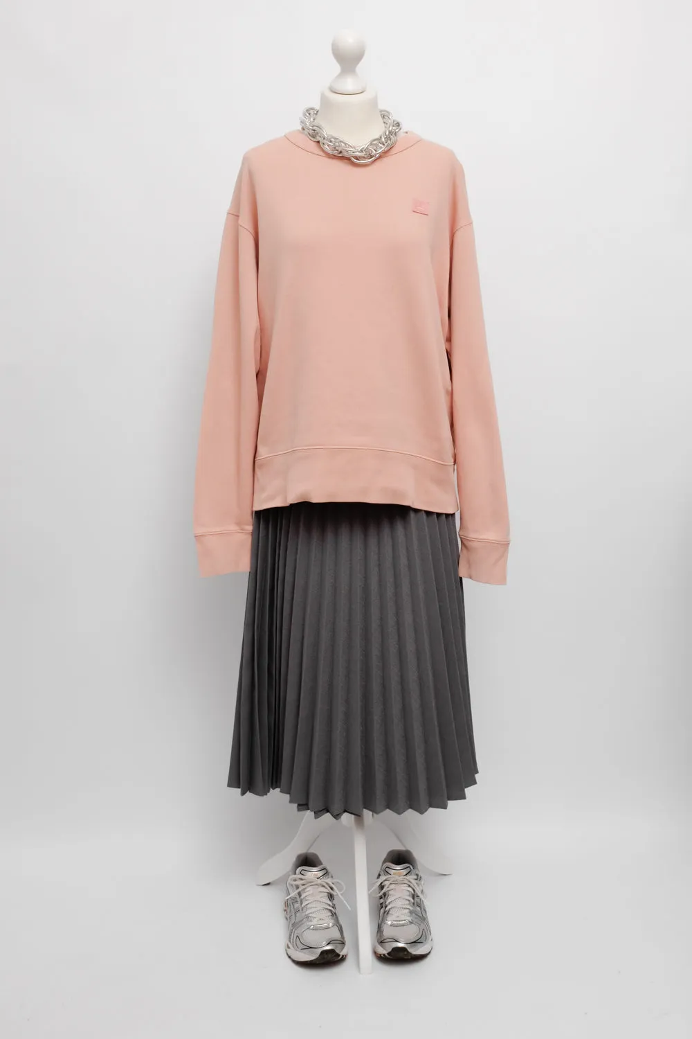 PLEATED GREY MIDI VINTAGE SKIRT