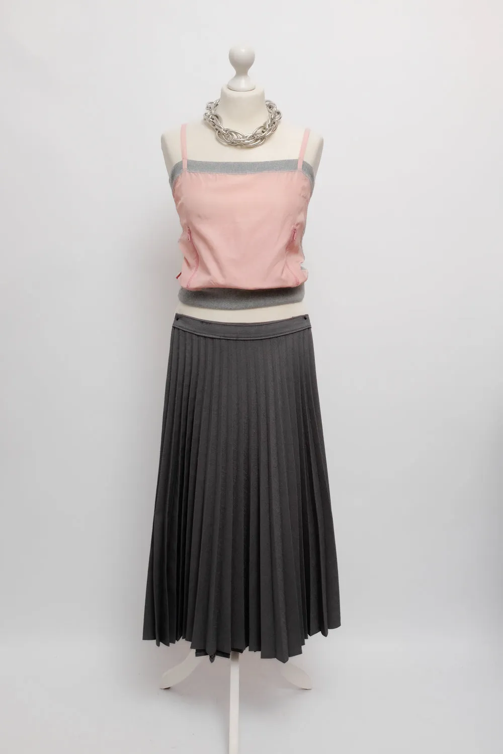 PLEATED GREY MIDI VINTAGE SKIRT