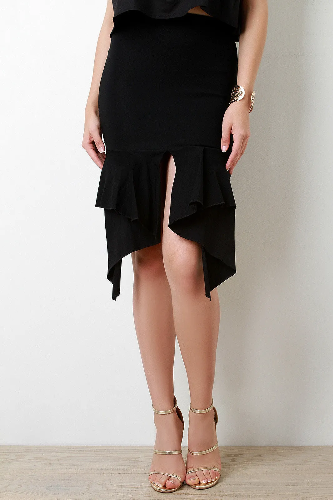 Pleated Peplum High Waisted Pencil Skirt