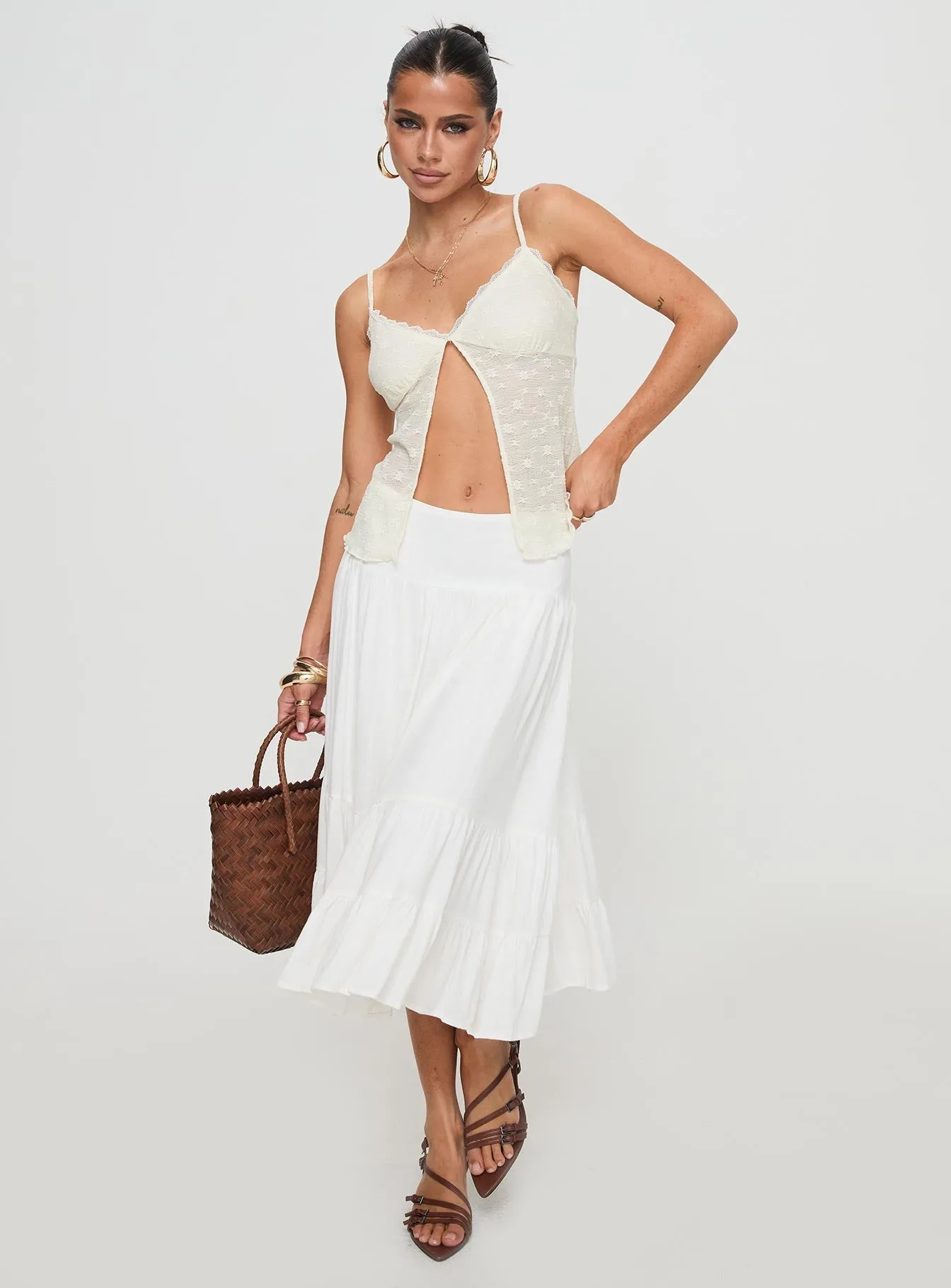 Prophecy Tiered Midi Skirt White