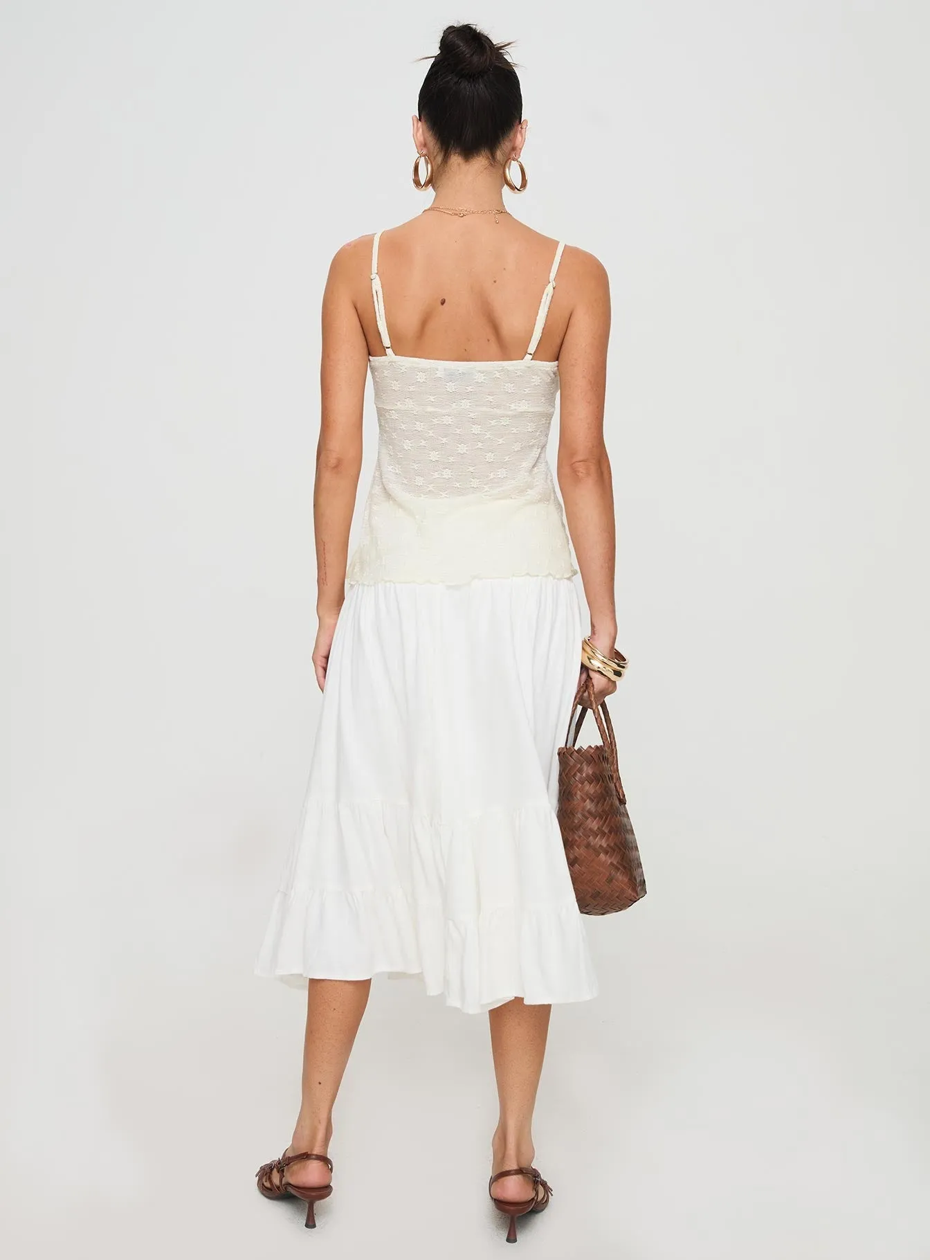 Prophecy Tiered Midi Skirt White