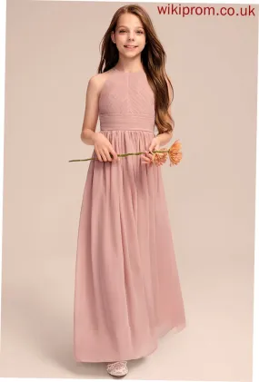 Ruffle Scoop Floor-Length Junior Bridesmaid Dresses Neck Jasmin A-Line With Chiffon