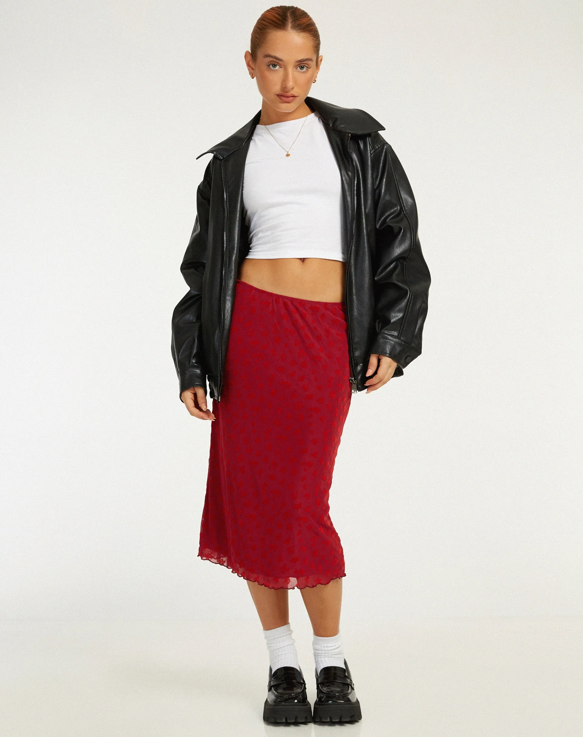 Rujha Midi Skirt in Red Flock Mesh