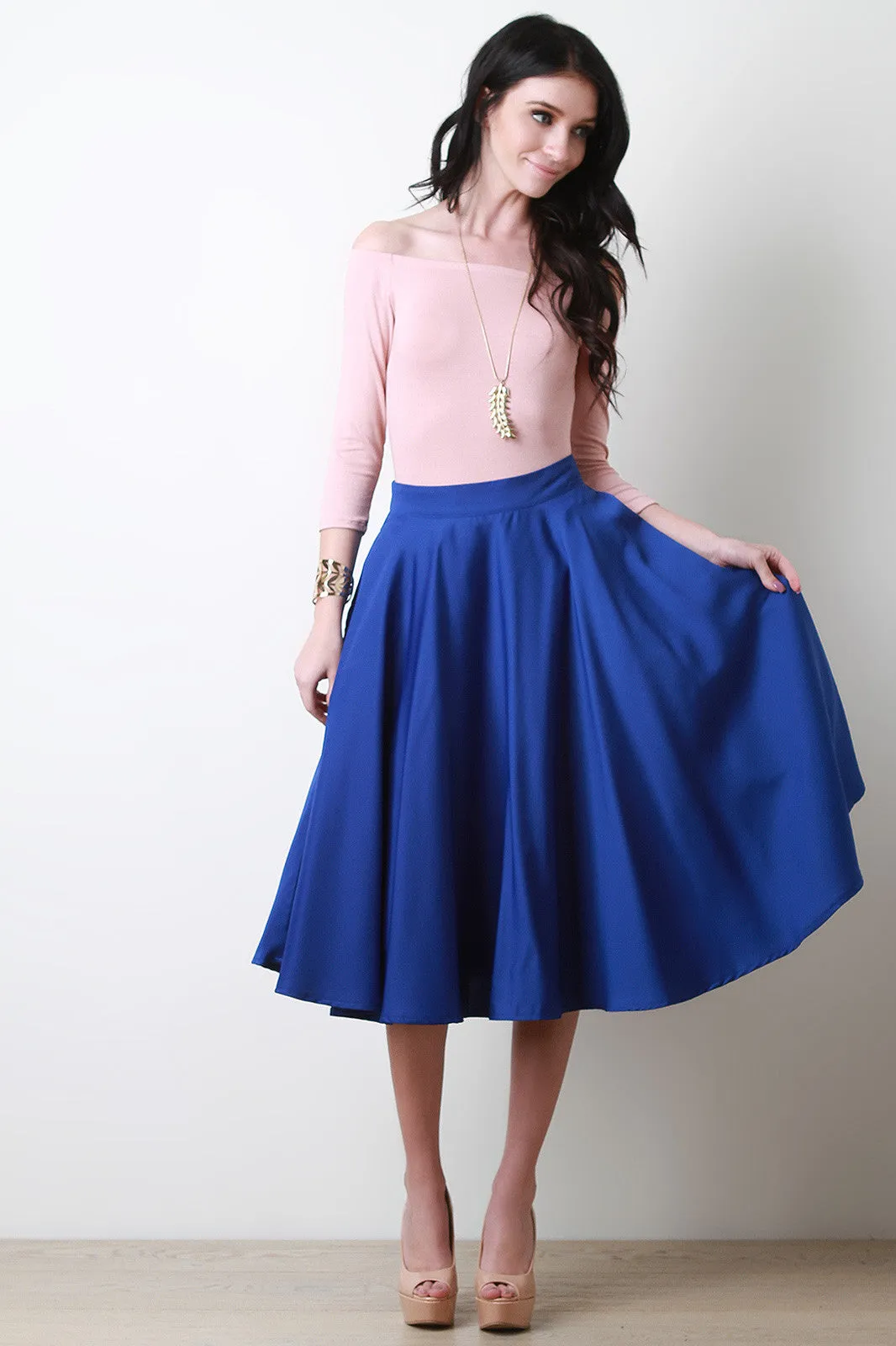 Satin A-Line Circle Midi Skirt