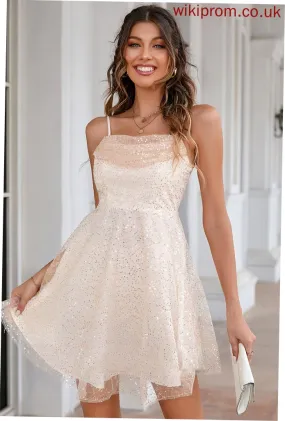 Sexy Neck Mini Square Sleeveless Sequined Emery Club Dresses Dresses A-line