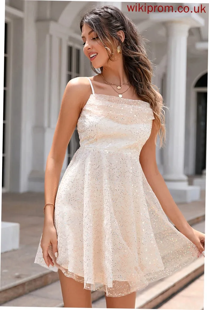 Sexy Neck Mini Square Sleeveless Sequined Emery Club Dresses Dresses A-line