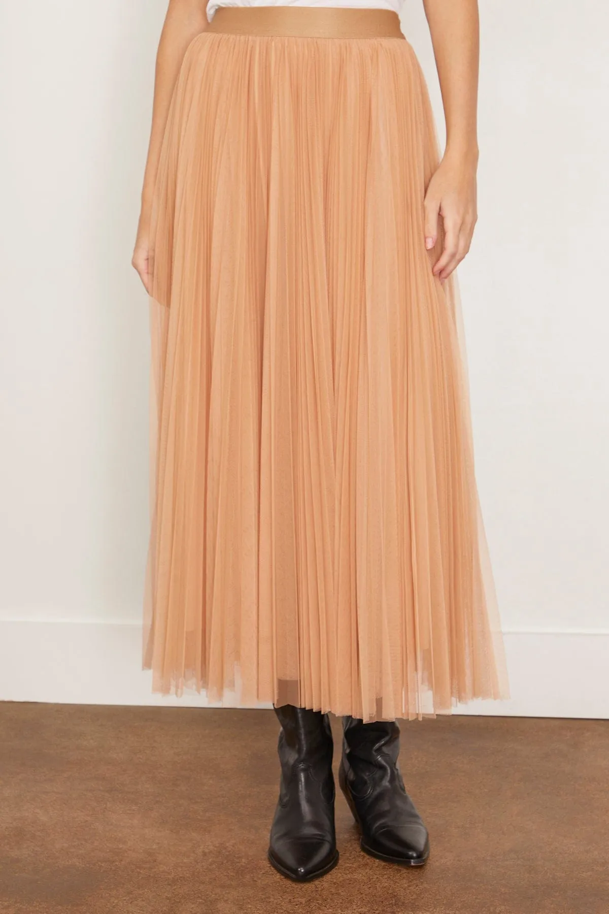 Tulle Plisse Skirt in Nude