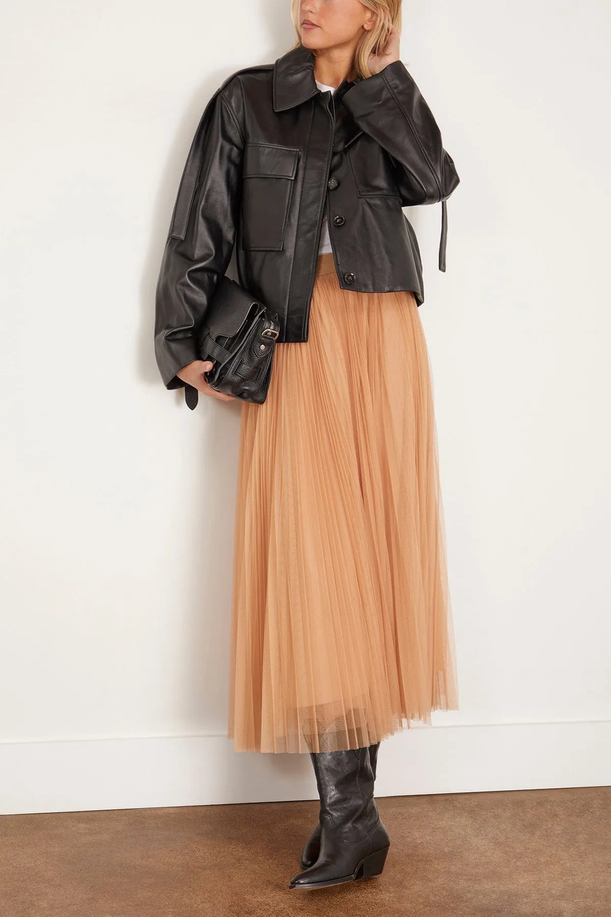 Tulle Plisse Skirt in Nude