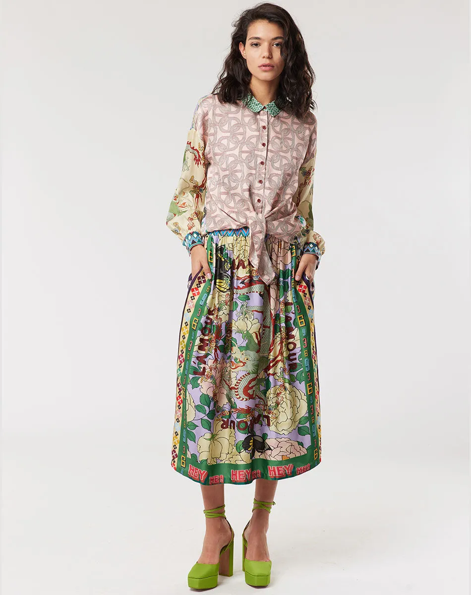 Vanessa Printed L'amour Midi Skirt