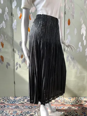 Vintage 1990s Issey Miyake Black and Silver Metallic Pleated Midi Skirt, Medium