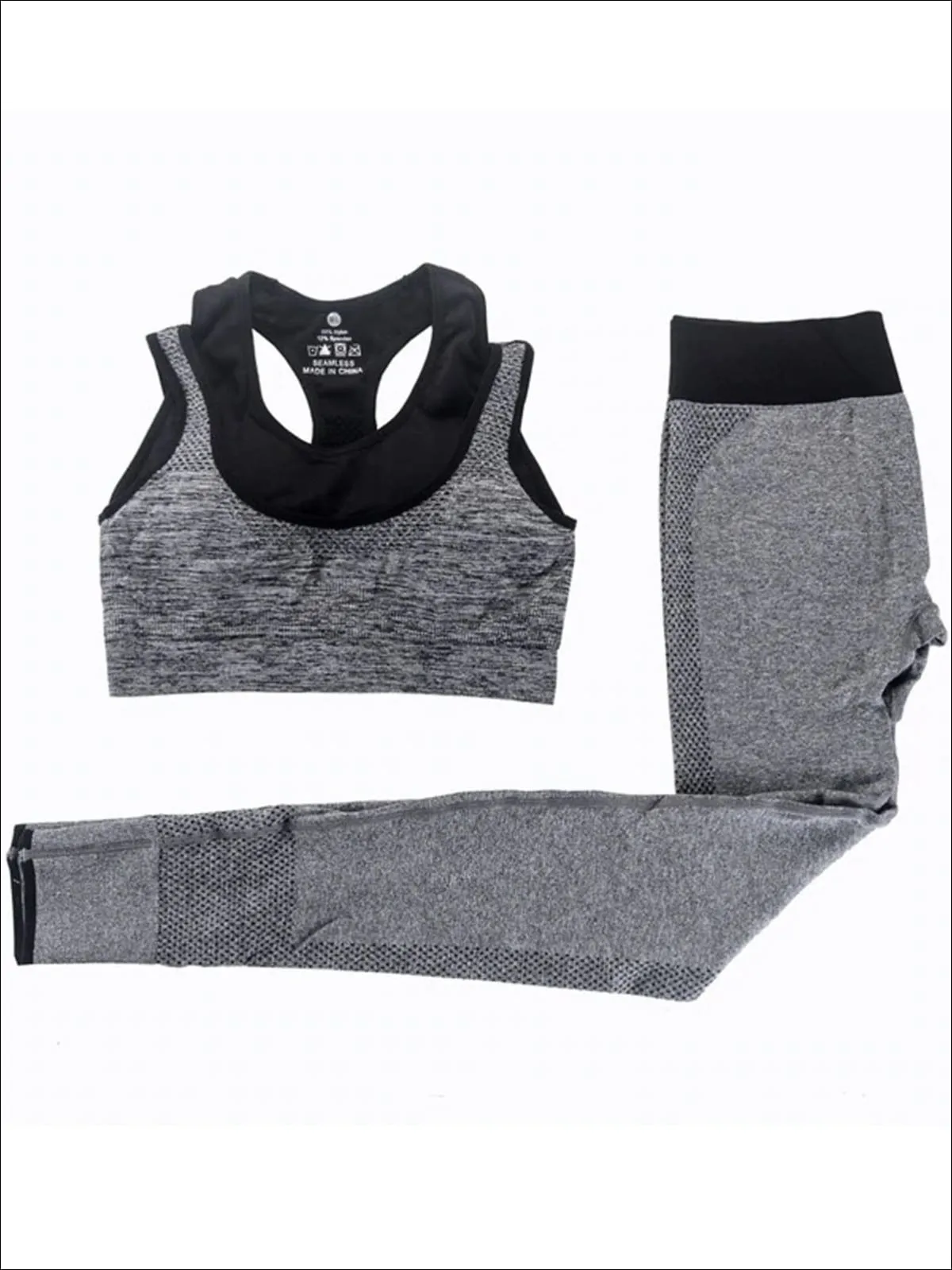 Women's Two Tone Seamless Sports Bra And Perforated Legging Set (4 Style Options)