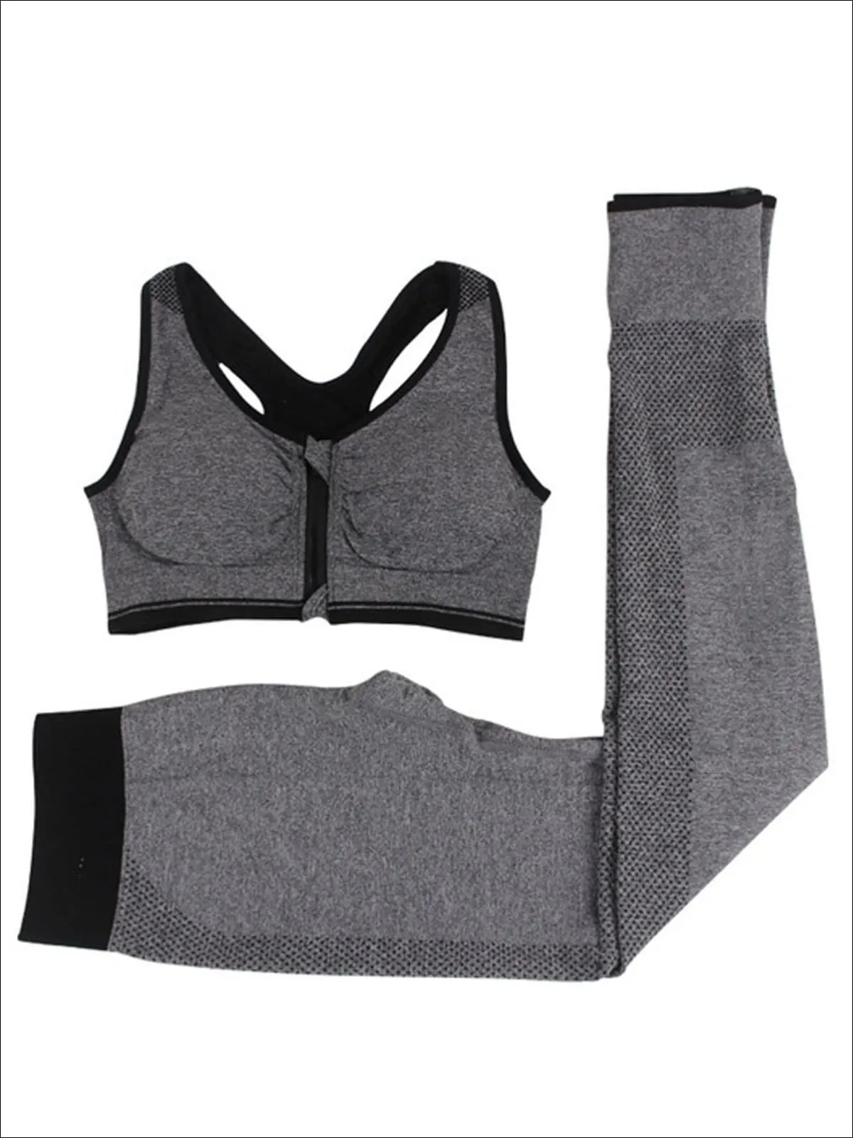 Women's Two Tone Seamless Sports Bra And Perforated Legging Set (4 Style Options)