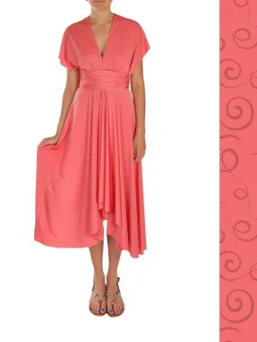 Wrap Dress - Coral - Midi Length