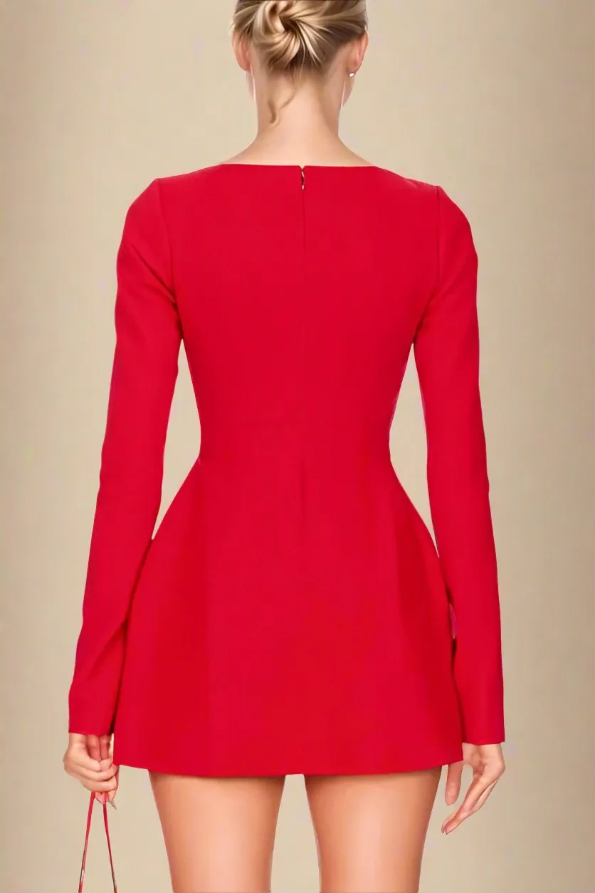 Zena Long Sleeve Bodycon Mini Dress - Lipstick Red